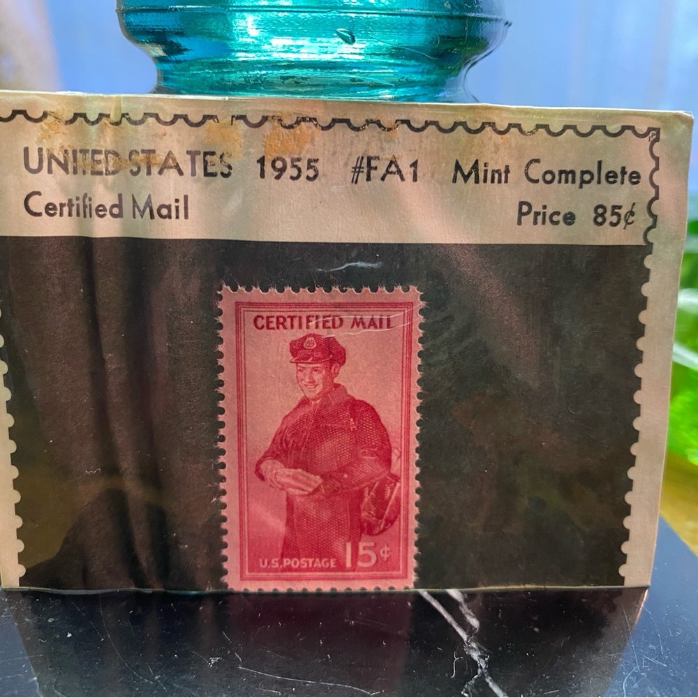 1955 United States certified mail, US postage stamp